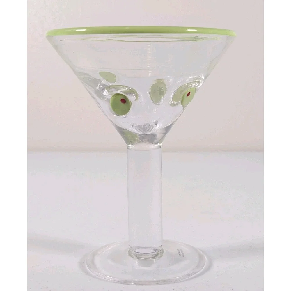 Anthropologie Dupe Green Olive Martini Glasses Cocktail Barware Home Bar Cart